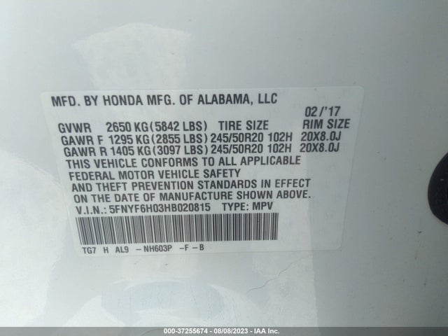 Honda Pilot Elite 2017 5FNYF6H03HB020815 Image 9