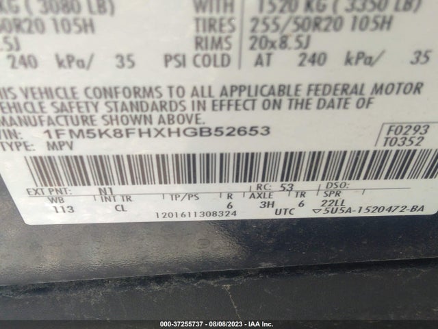 1FM5K8FHXHGB52653 Ford Explorer Limited