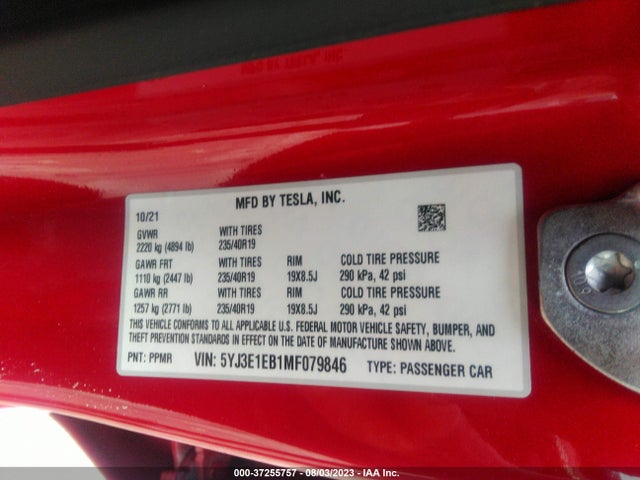 Tesla Model 3 Long Range 2021 5YJ3E1EB1MF079846 Image 9