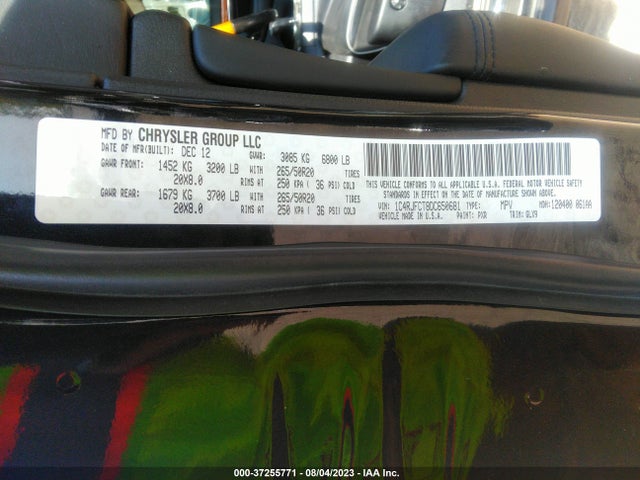 2013 JEEP GRAND CHEROKEE OVERLAND VIN: 1C4RJFCT8DC650681
