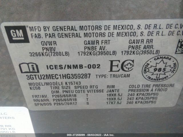 3GTU2MEC1HG359287 GMC Sierra 1500 Sle