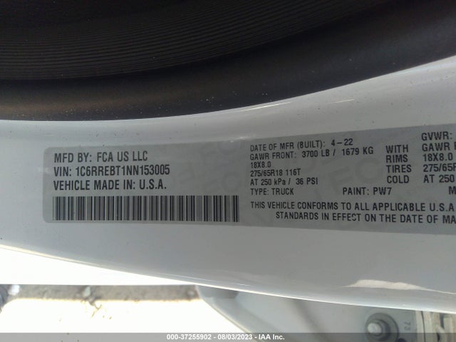 RAM 1500 Big Horn 2022 1C6RREBT1NN153005 Image 9