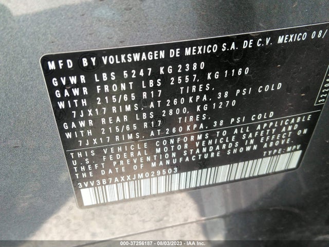 3VV3B7AXXJM029503 Volkswagen Tiguan Sel/se