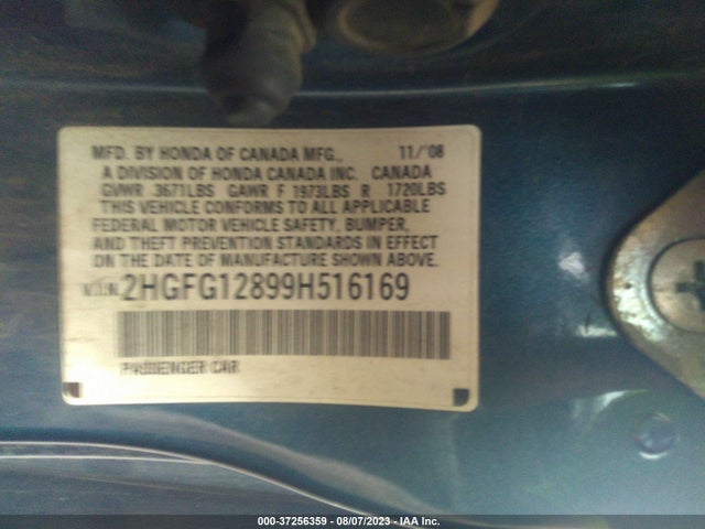 2009 HONDA CIVIC CPE EX VIN: 2HGFG12899H516169