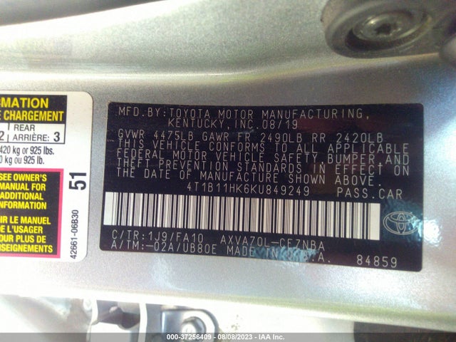 Toyota CAMRY LE 2019 4T1B11HK6KU849249 Image 9