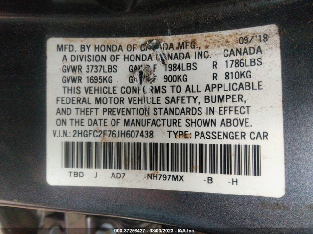 Honda Civic Sedan Ex 2018 2HGFC2F76JH607438 Image 9