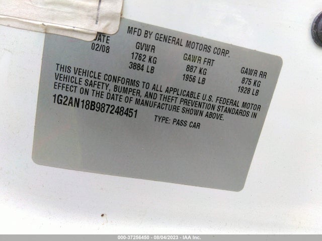 2008 PONTIAC G5 GT VIN: 1G2AN18B987248451