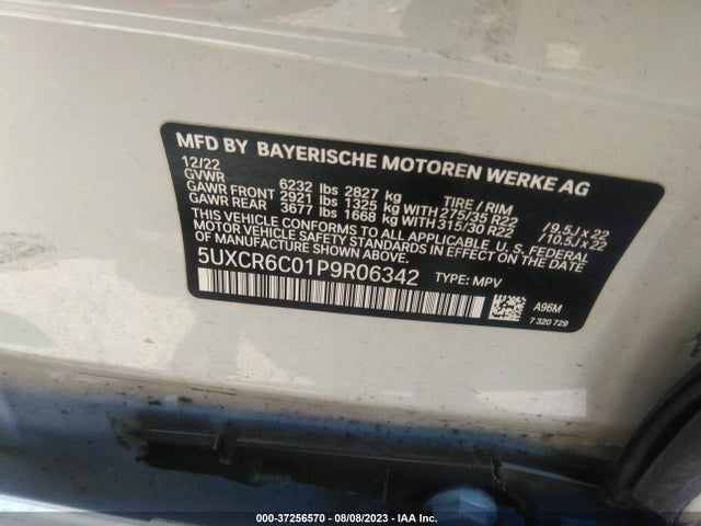 2023 BMW X5 XDRIVE40I VIN: 5UXCR6C01P9R06342