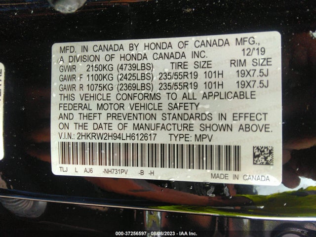 Honda Cr-v Touring 2020 2HKRW2H94LH612617 Image 15