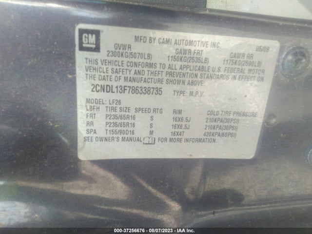 2008 CHEVROLET EQUINOX LS VIN: 2CNDL13F786338735