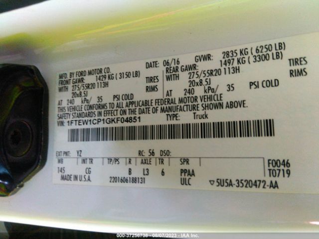1FTEW1CP1GKF04851 Ford F-150 Xl/lariat/xlt