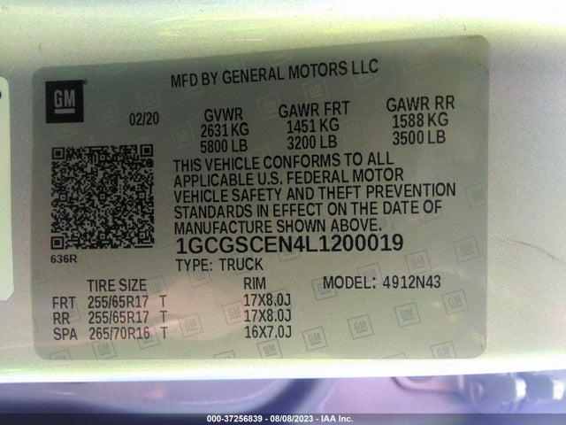 1GCGSCEN4L1200019 Chevrolet Colorado 2wd  Short Box Lt