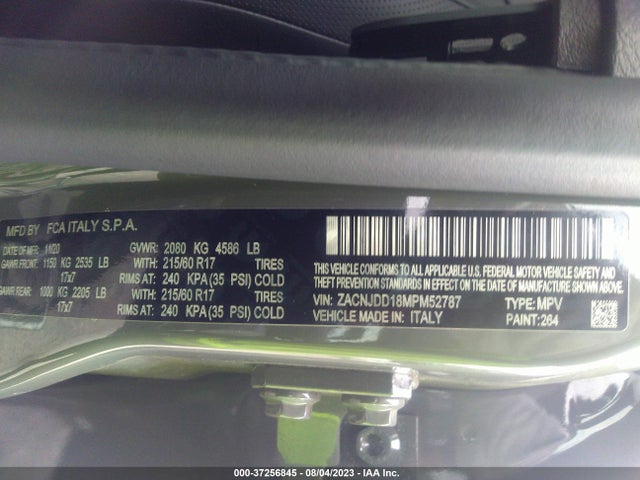2021 JEEP RENEGADE LIMITED VIN: ZACNJDD18MPM52787