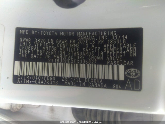 2014 TOYOTA COROLLA L/LE/S/S PLUS/LE PLUS VIN: 2T1BURHEXEC095827