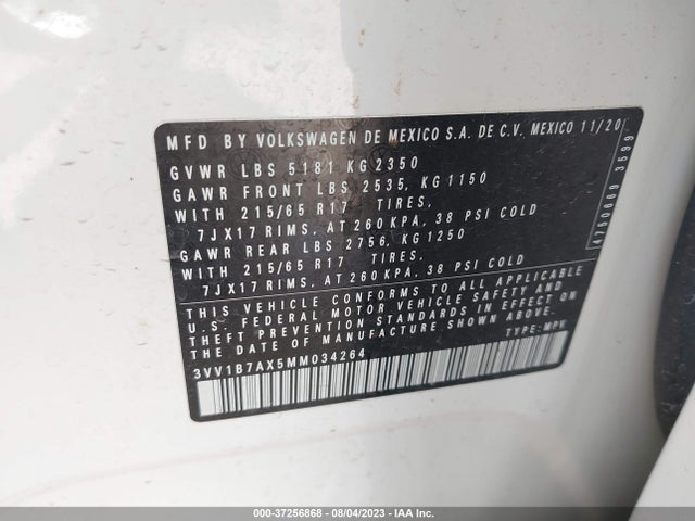 3VV1B7AX5MM034264 Volkswagen TIGUAN S