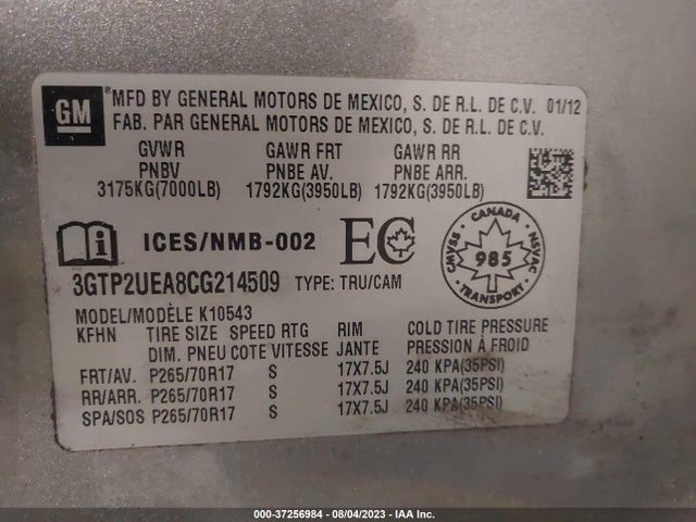 2012 GMC SIERRA 1500 SL VIN: 3GTP2UEA8CG214509