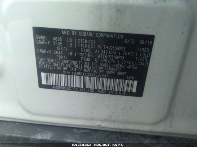 Subaru Outback Limited 2018 4S4BSAKC3J3384447 Image 9