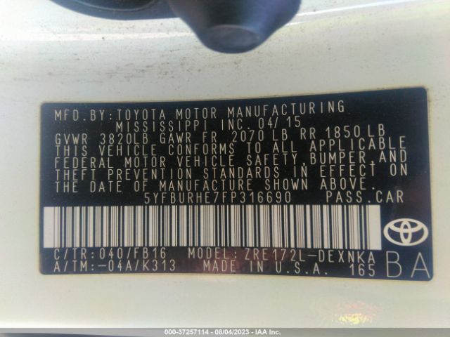 5YFBURHE7FP316690 Toyota COROLLA LE