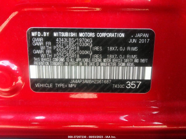 JA4AP3AW5HZ061687 Mitsubishi Outlander Sport Se 2.4