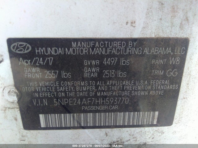 Hyundai Sonata 2.4l 2017 5NPE24AF7HH593770 Image 10