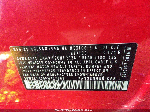 3VW2K7AJ9FM427389 Volkswagen Jetta Sedan 2.0l S W/technology