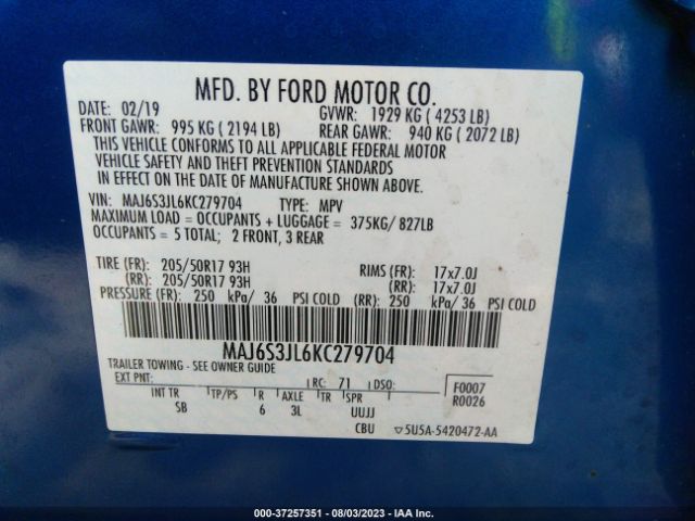 MAJ6S3JL6KC279704 Ford Ecosport Ses