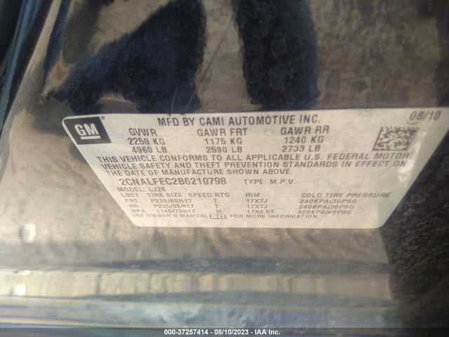 2011 CHEVROLET EQUINOX LTZ VIN: 2CNALFEC2B6210798