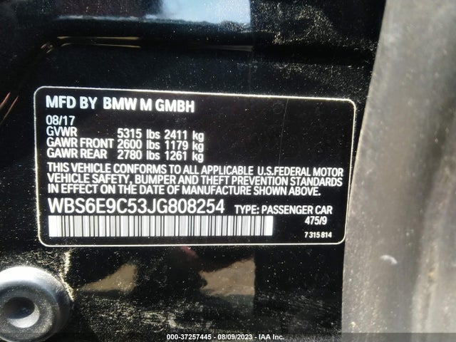 2018 BMW M6, VIN: WBS6E9C53JG808254