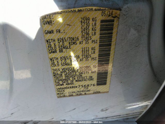 1N6AD0ER8EN756876 Nissan Frontier Sv
