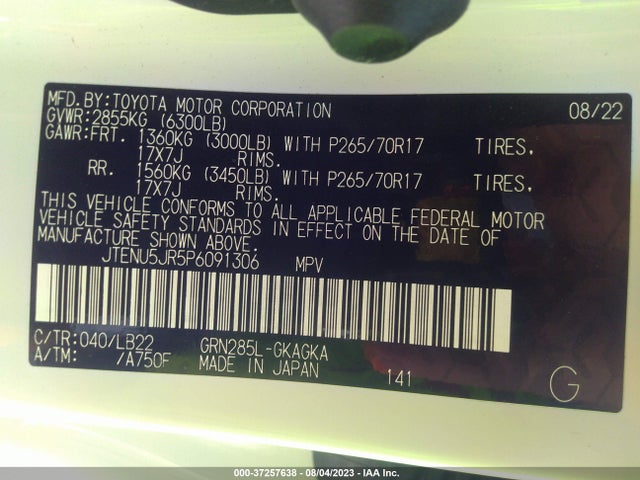 2023 TOYOTA 4RUNNER SR5 PREMIUM VIN: JTENU5JR5P6091306