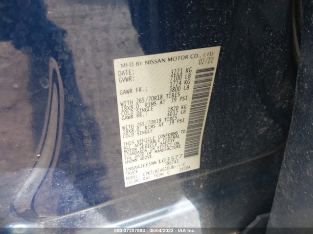 2022 Nissan Titan, VIN: 1N6AA1EE5NN103577