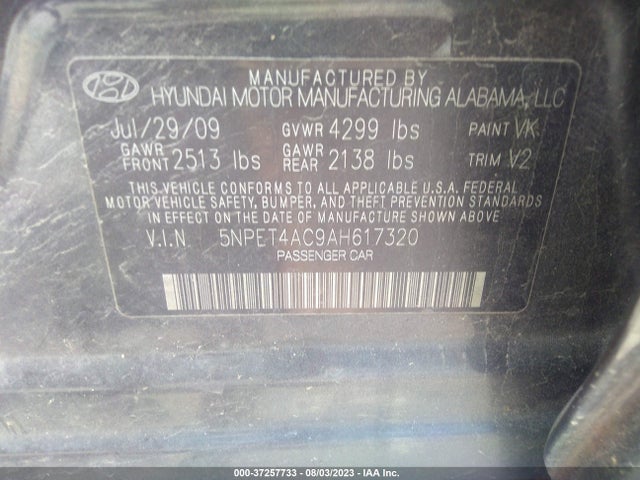 2010 HYUNDAI SONATA GLS VIN: 5NPET4AC9AH617320
