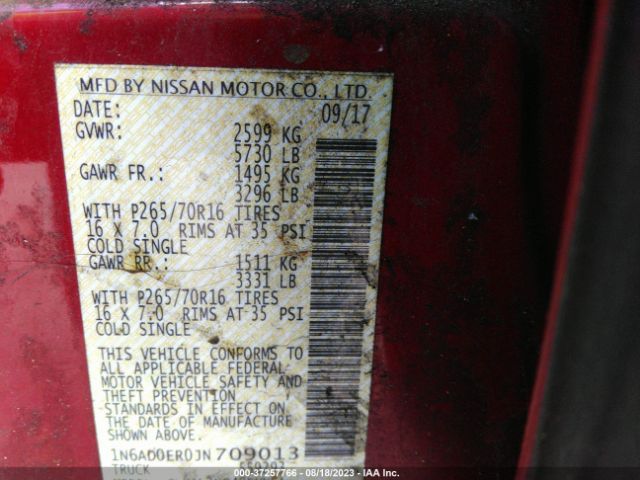 1N6AD0ER0JN709013 Nissan Frontier Sv