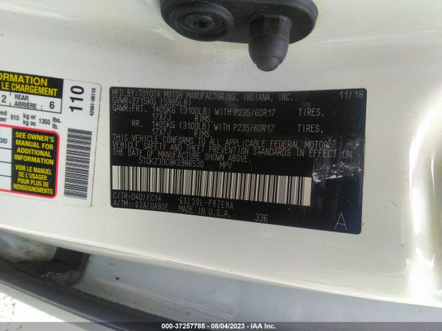 Toyota Sienna Le 8 Passenger 2019 5TDKZ3DC8KS986530 Image 9