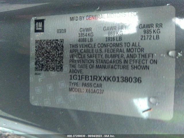 Chevrolet Camaro 1ls 2019 1G1FB1RXXK0138036 Image 9