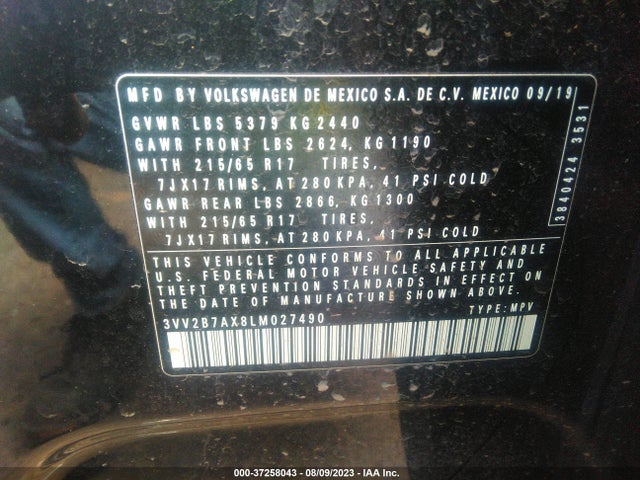 3VV2B7AX8LM027490 Volkswagen TIGUAN SE