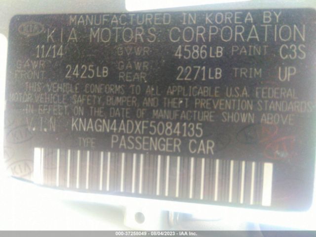 KNAGN4ADXF5084135 KIA Optima Hybrid Ex