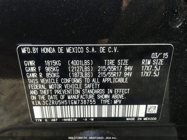 Honda HR-V EX 2016 3CZRU5H51GM738755 Image 9