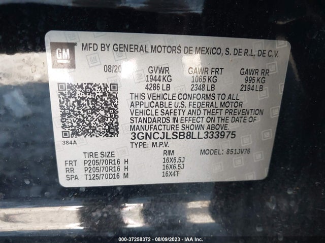 Chevrolet Trax Lt 2020 3GNCJLSB8LL333975 Image 9