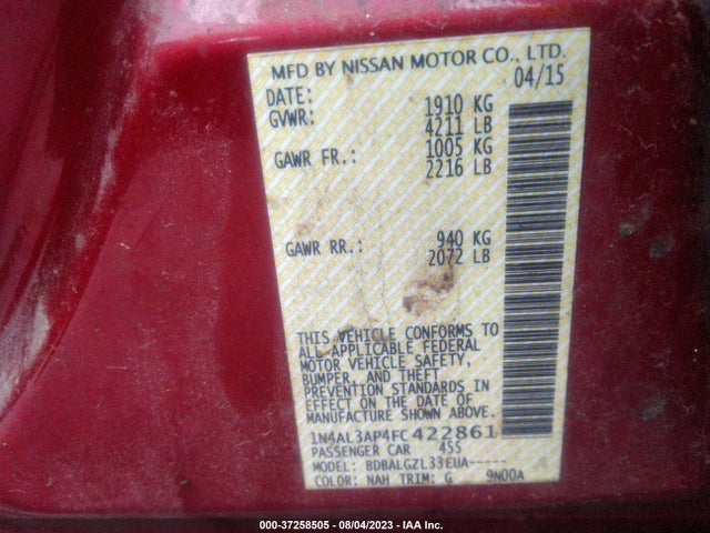 Nissan ALTIMA 2.5 2015 1N4AL3AP4FC422861 Image 9