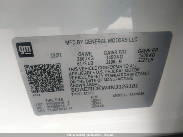 5GAERCKW4NJ125181 Buick Enclave Premium