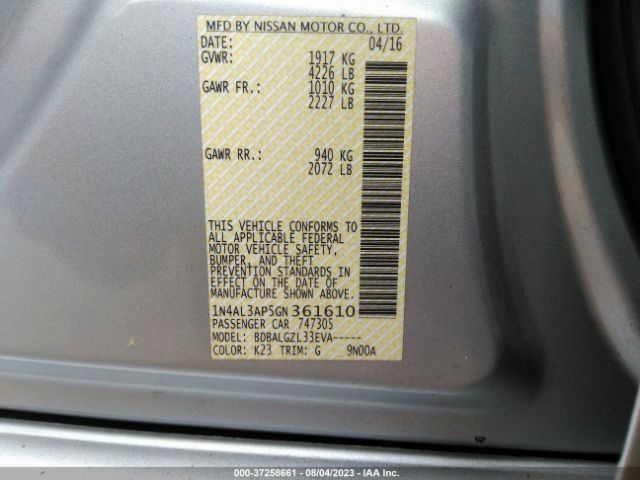 1N4AL3AP5GN361610 Nissan Altima 2.5 Sr