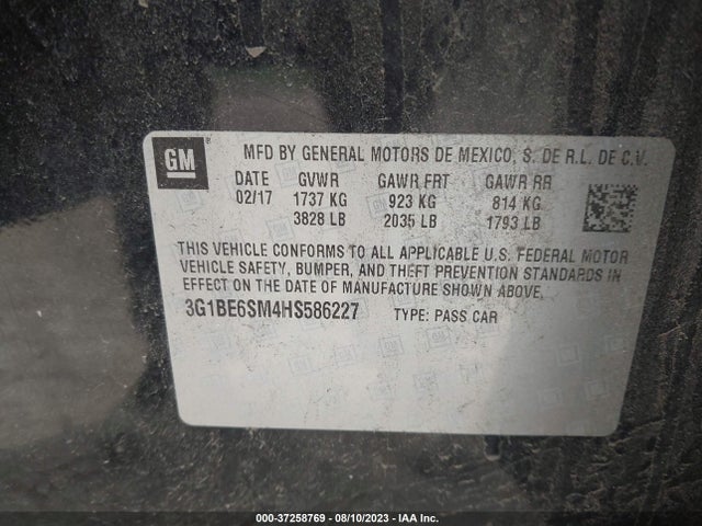 Chevrolet CRUZE LT 2017 3G1BE6SM4HS586227 Image 9