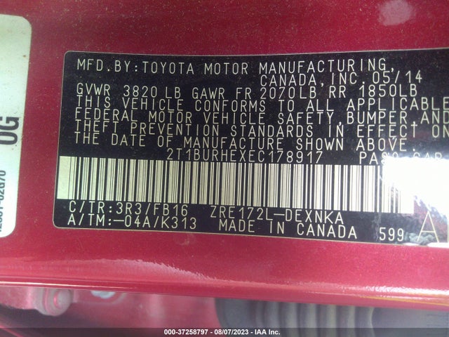 Toyota Corolla L/le/s/s Plus/le Plus 2014 2T1BURHEXEC178917 Image 16