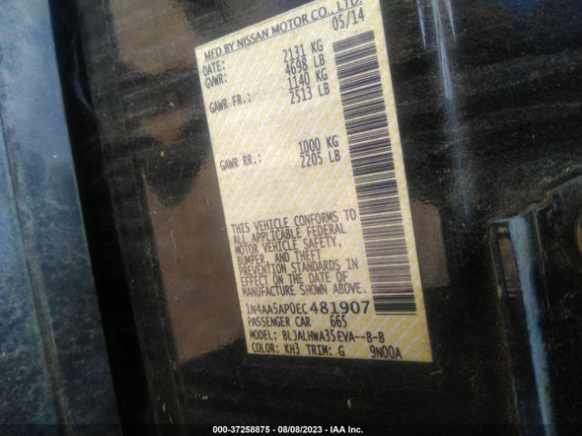 1N4AA5AP0EC481907 Nissan Maxima 3.5 Sv W/premium Pkg