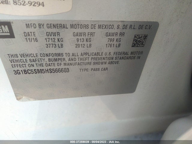 Chevrolet CRUZE LS 2017 3G1BC5SM5HS566603 Image 9
