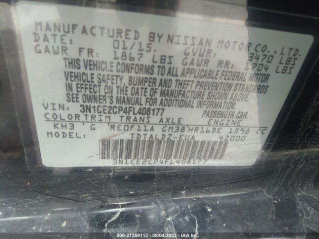 3N1CE2CP4FL408177 Nissan Versa Note S/s Plus/sv/sr/sl