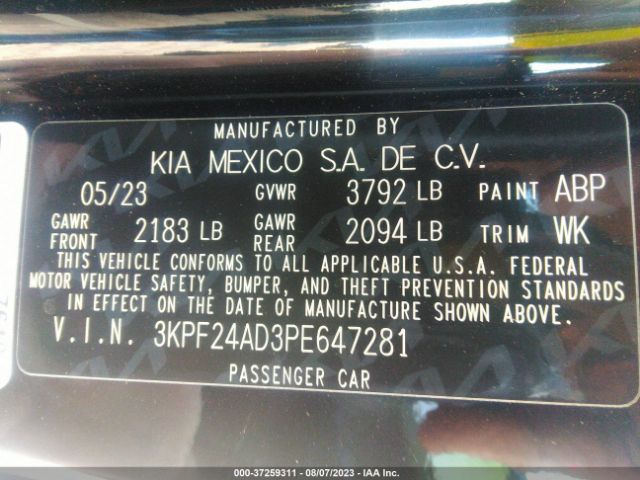 3KPF24AD3PE647281 KIA Forte Lxs