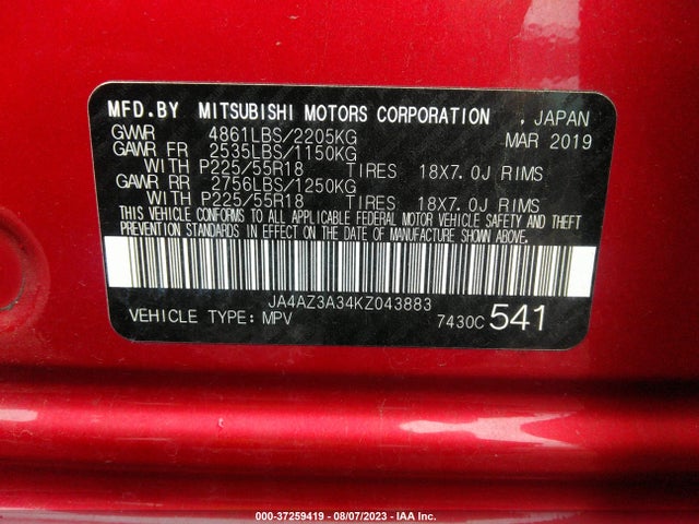 JA4AZ3A34KZ043883 Mitsubishi Outlander Es/se/sel/le