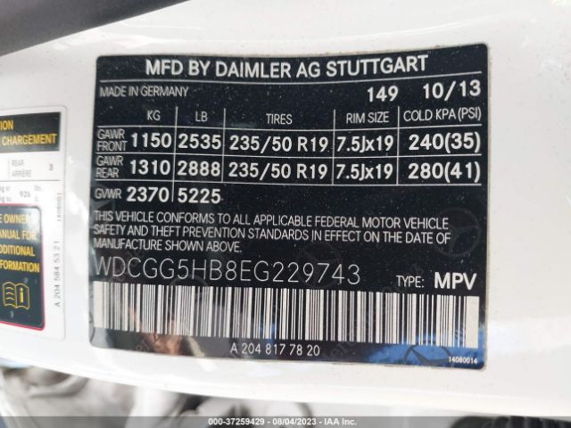 WDCGG5HB8EG229743 Mercedes-Benz Glk-class Glk 350